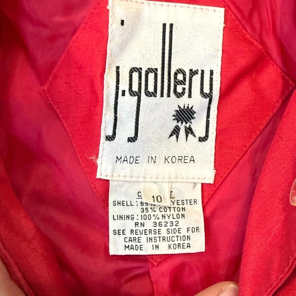 Vintage J. Gallery Pink Trench Coat Tie Neck Button Front Duster Jacket Size 10‎